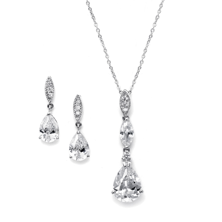 Mariell Wholesale Bridal Necklace Set with Pave Top & Cubic Zirconia Pears