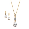 Bridal Necklace Set with Pave Top & Cubic Zirconia Pears<br>2030S-G