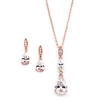 Rose Gold Bridal Necklace Set with Pave Top & Cubic Zirconia Pears<br>2030S-RG