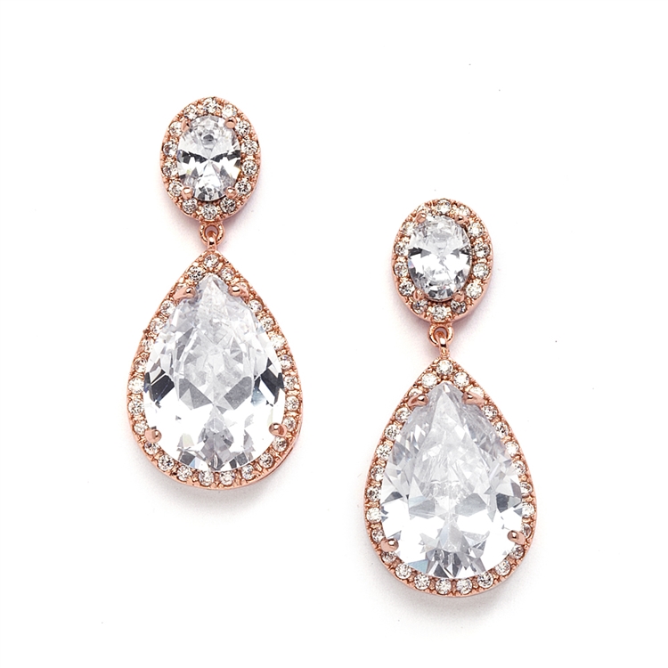 Best-Selling Cubic Zirconia Rose Gold Pear-Shaped Bridal Earrings - Pierced<br>2074E-RG