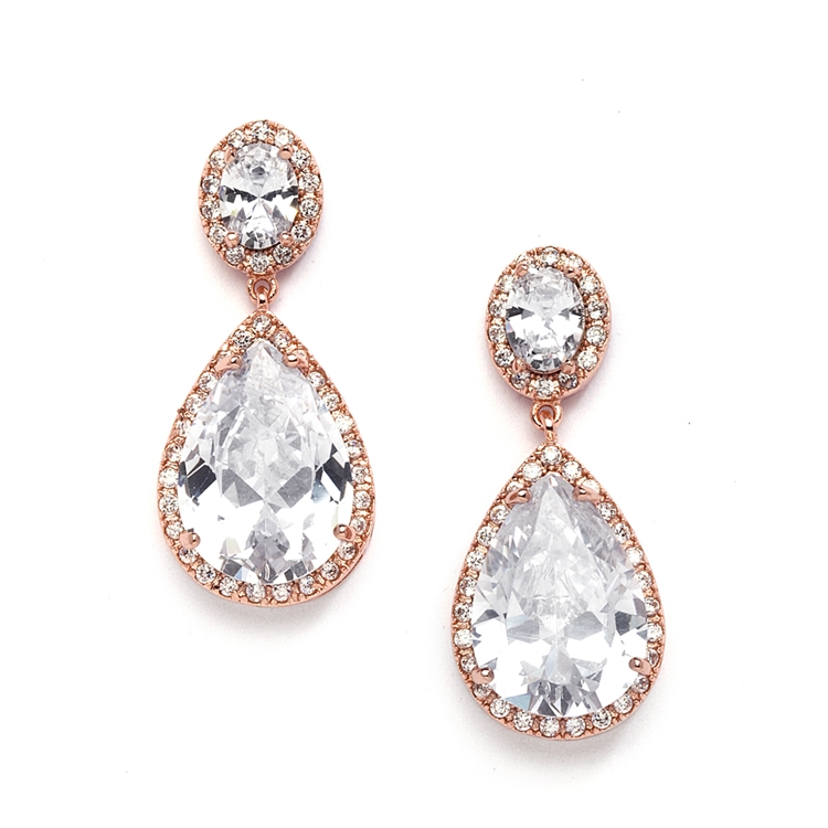 Mariell Wholesale Best-Selling Cubic Zirconia Rose Gold Pear-Shaped Bridal Earrings with Clip Back