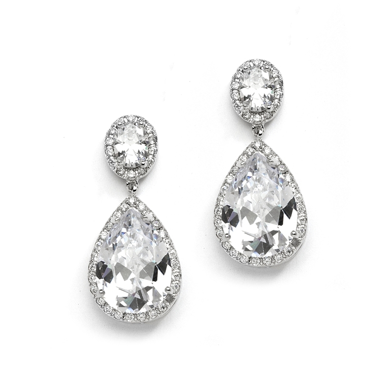 Beautiful CZ Pear-shaped Drop Bridal Earrings with Clip Back<br>2074EC-S