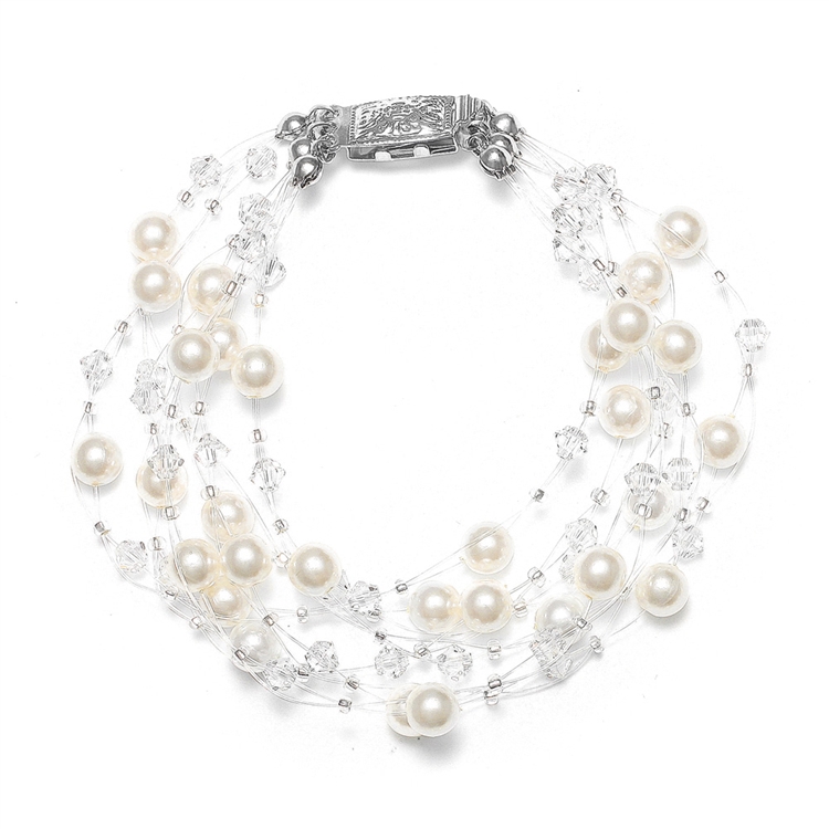 Lavish 6-Row Pearl & Crystal Bridal Illusion Bracelet<br>2101B