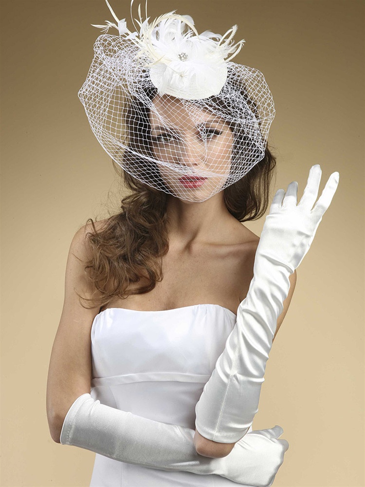 Below Elbow Wedding or Prom Gloves in Shiny Satin - Diamond White<br>224GL-2-DW