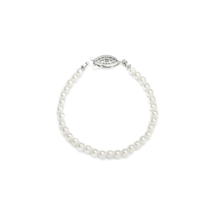Single Strand Petite 4mm Pearl Wedding Bracelet - 6"/Ivory/Silver<br>228B-6-I-S