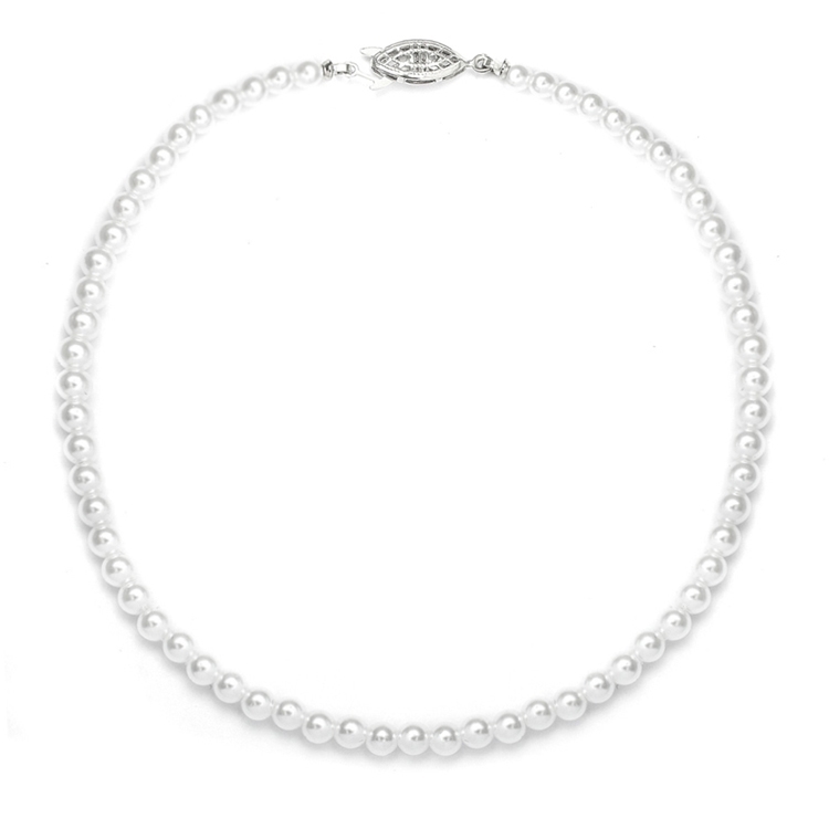 1-Strand 4mm Pearl Wedding Necklace in White or Ivory with Silver or Gold - Asst Lengths<br>228N