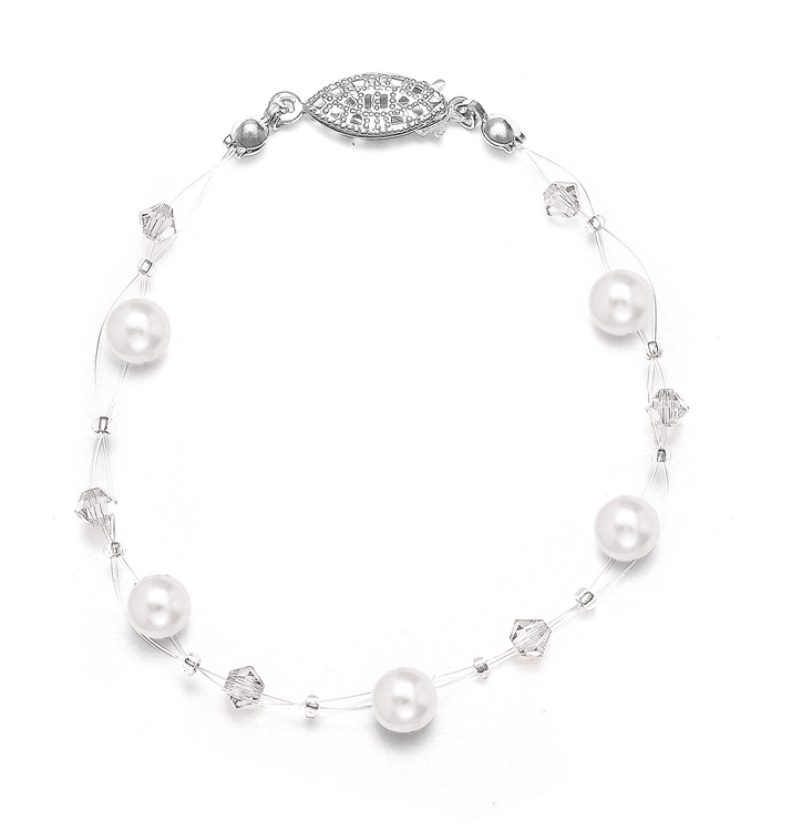 Pearl & Crystal Bridal or Bridesmaids Illusion Bracelet<br>234B