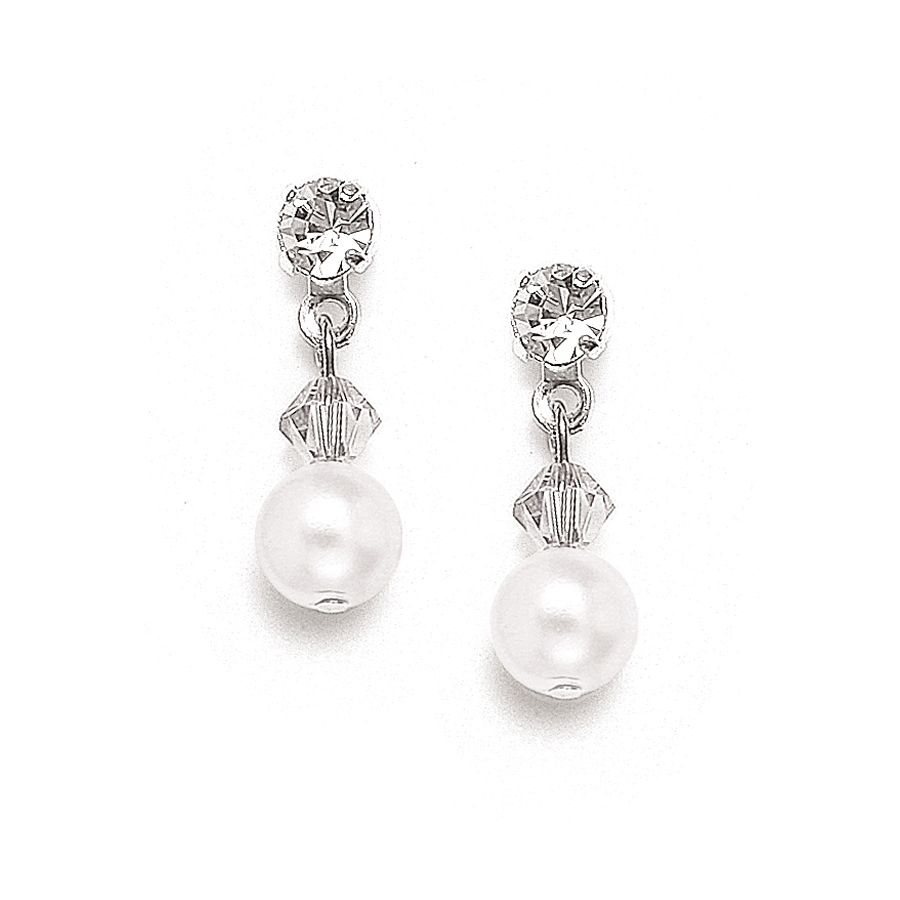 Mariell Wholesale Classic Pearl & Crystal Drop Bridal or Bridesmaids Earrings - White - Clip