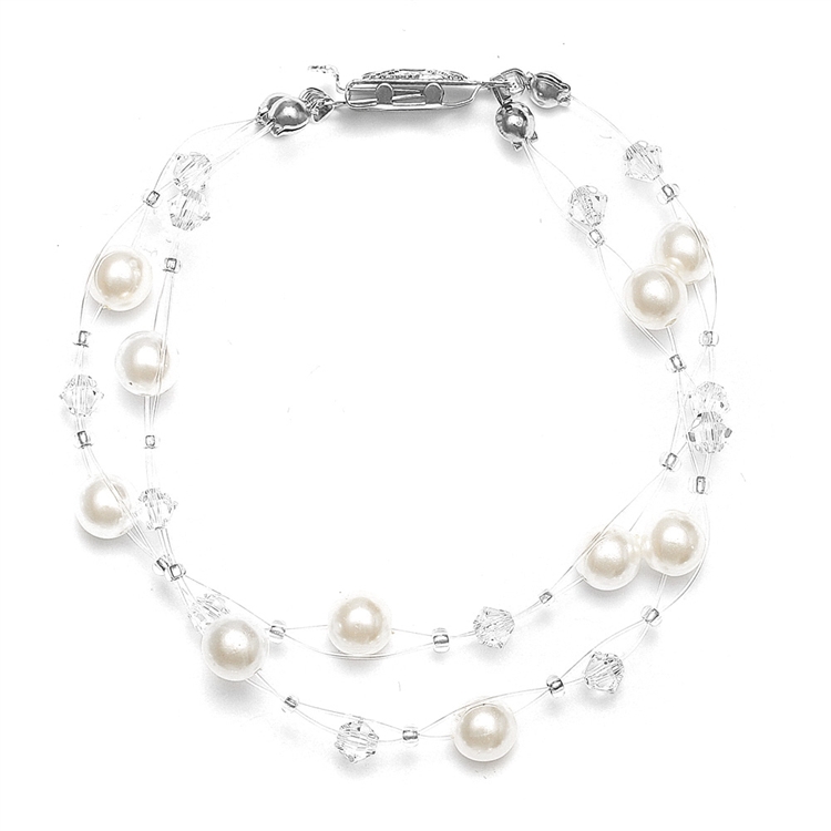 2-Row Pearl & Crystal Bridal Illusion Bracelet<br>235B