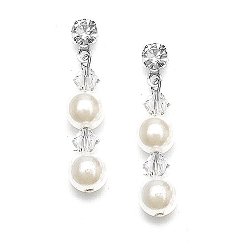 Mariell Wholesale Pearl & Crystal Dangle Wedding Earrings - Ivory - Clip