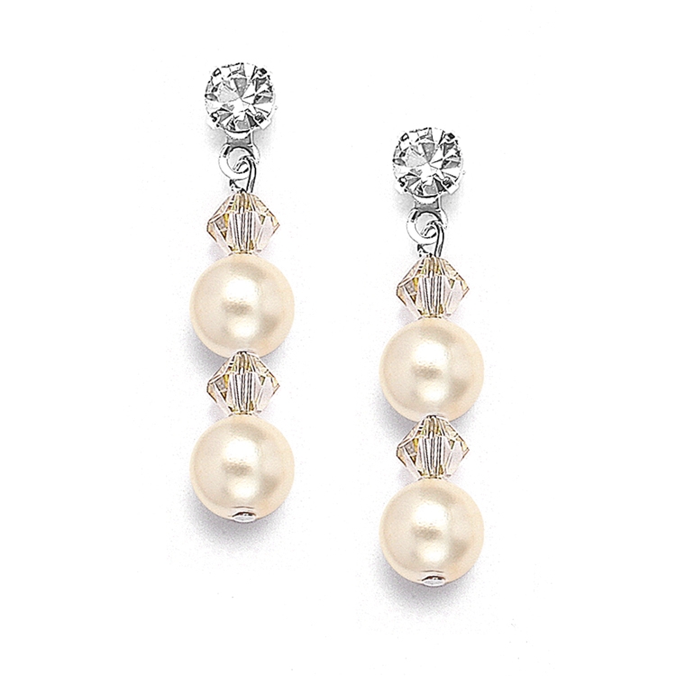 Pearl & Crystal Dangle Wedding Earrings - Honey - Pierced<br>235E-HO-S