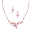 Rose Gold and Freshwater Pearls in CZ Leaves Neck Set<br>3041S-RG