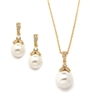 Gold Pearl Drop Necklace Set with Vintage CZ<br>3045S-G