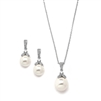 Pearl Drop Necklace Set with Vintage CZ<br>3045S-S