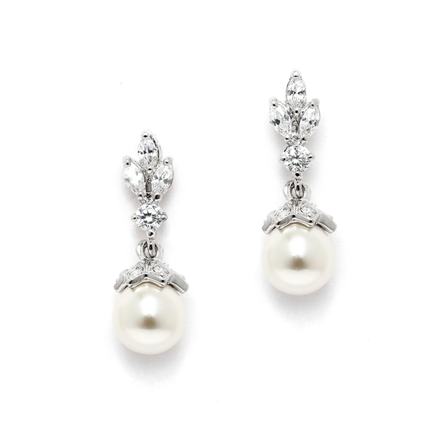 CZ Marquis Trio Earrings with Pearl Drop<br>304E