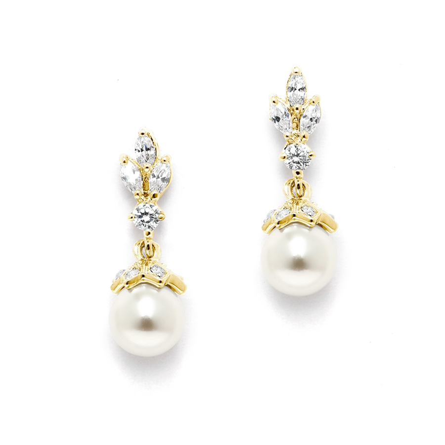 Mariell Wholesale 14K Gold Plated CZ Marquis Trio Earrings with Pearl Drop