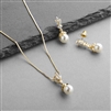 Gold Cubic Zirconia & Light Ivory Pearl Drop Vintage Wedding Jewelry Set<br>304S-G