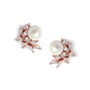 Rose Gold Cubic Zirconia Crescent Bridal Earrings with Ivory Pearl<br>3067E-RG