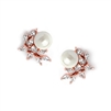 Mariell Wholesale Rose Gold Cubic Zirconia Crescent Bridal Earrings with Ivory Pearl