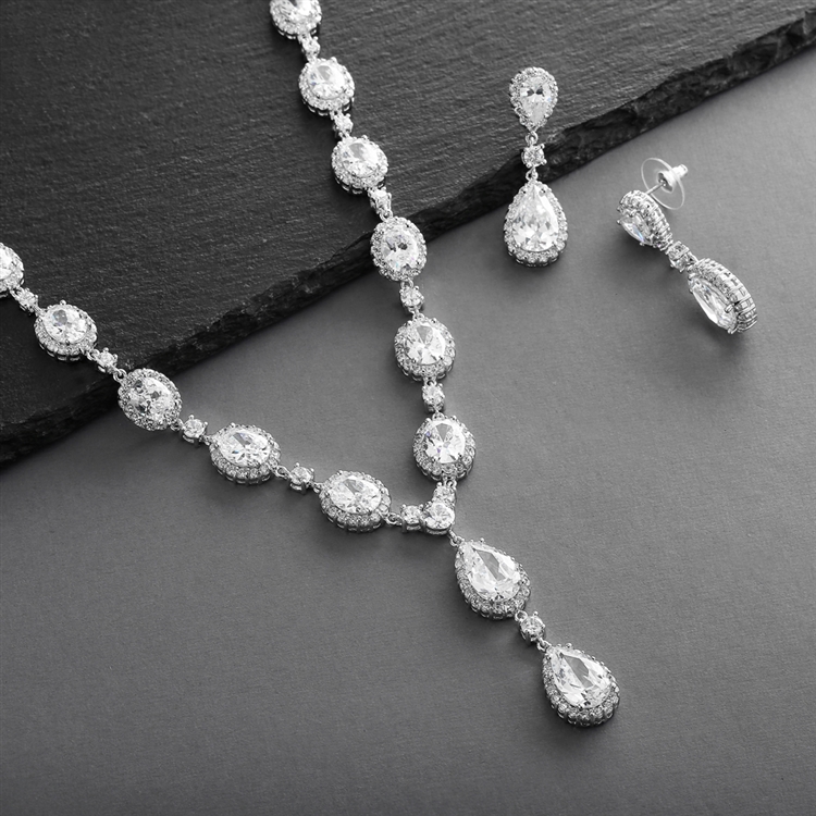 Bridal Necklace Set with Bold CZ Pears and Ovals<br>308S-CR