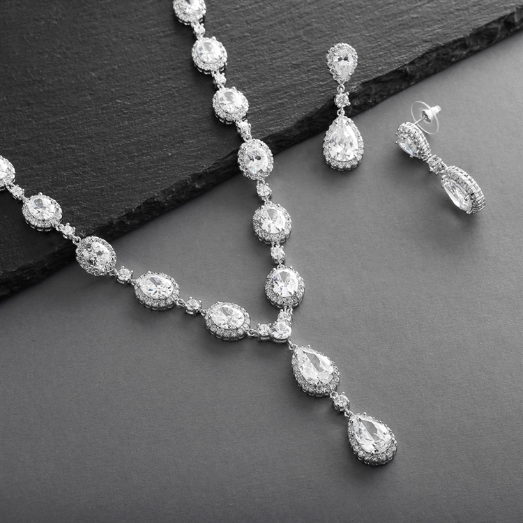 Mariell Wholesale Bridal Necklace Set with Bold CZ Pears and Ovals