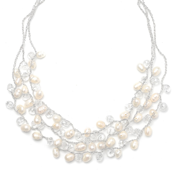 Genuine Freshwater Pearls 3-Row Bridal Necklace<br>3132N
