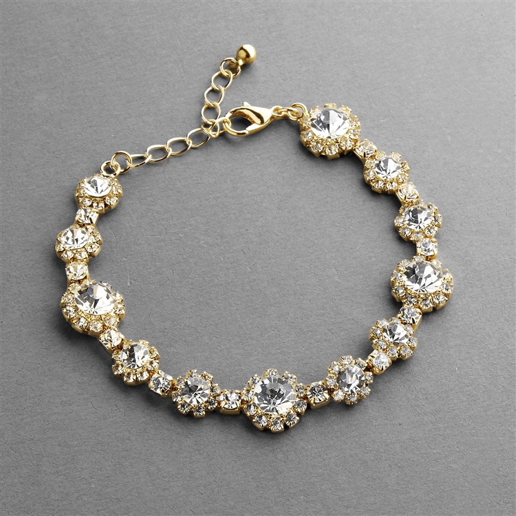 Gold Rhinestone Bracelet with Round Crystals, Adjustable 6 Â¾" to 8 Â¼"<br>3228B-CR-G