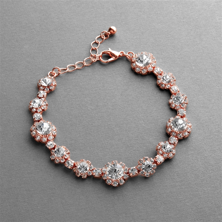 Rose Gold Rhinestone Bracelet with Round Crystals, Adjustable 6 Â¾" to 8 Â¼"<br>3228B-CR-RG