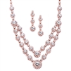 Best Selling Regal Rose Gold Two Row Rhinestone Necklace & Earrings Set<br>3228S-CR-RG