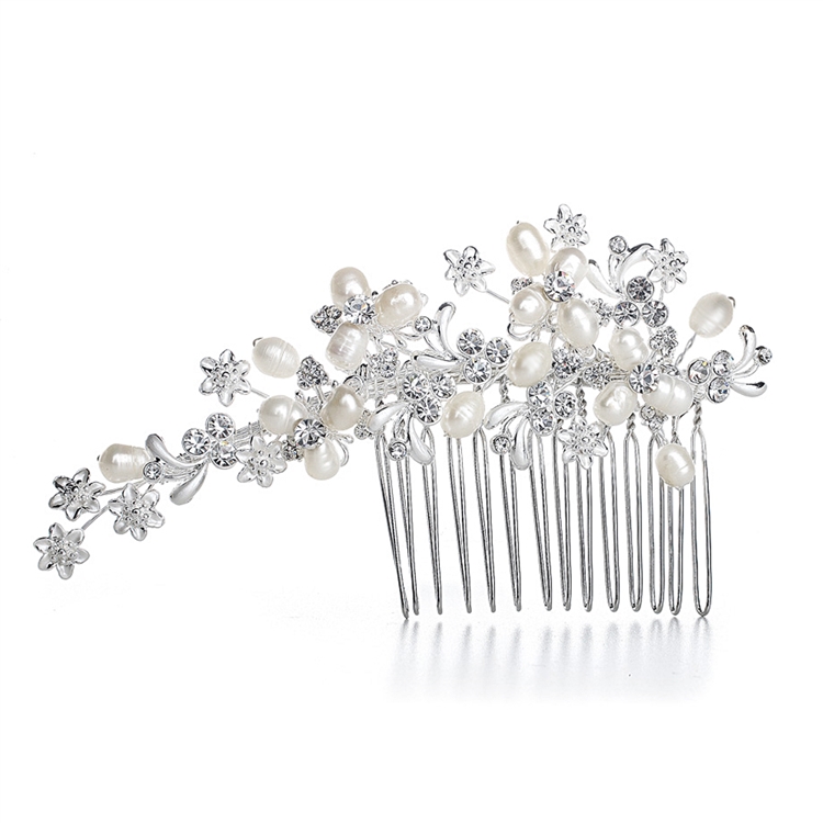 Mariell Wholesale Freshwater Pearl Bridal Comb with Crystal