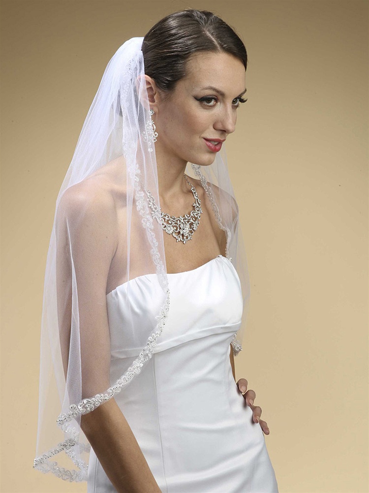 Wholesale Rhinestone Edge Wedding Veil with Pearls and Beads - Mariell  Bridal Jewelry & Wedding Accessories