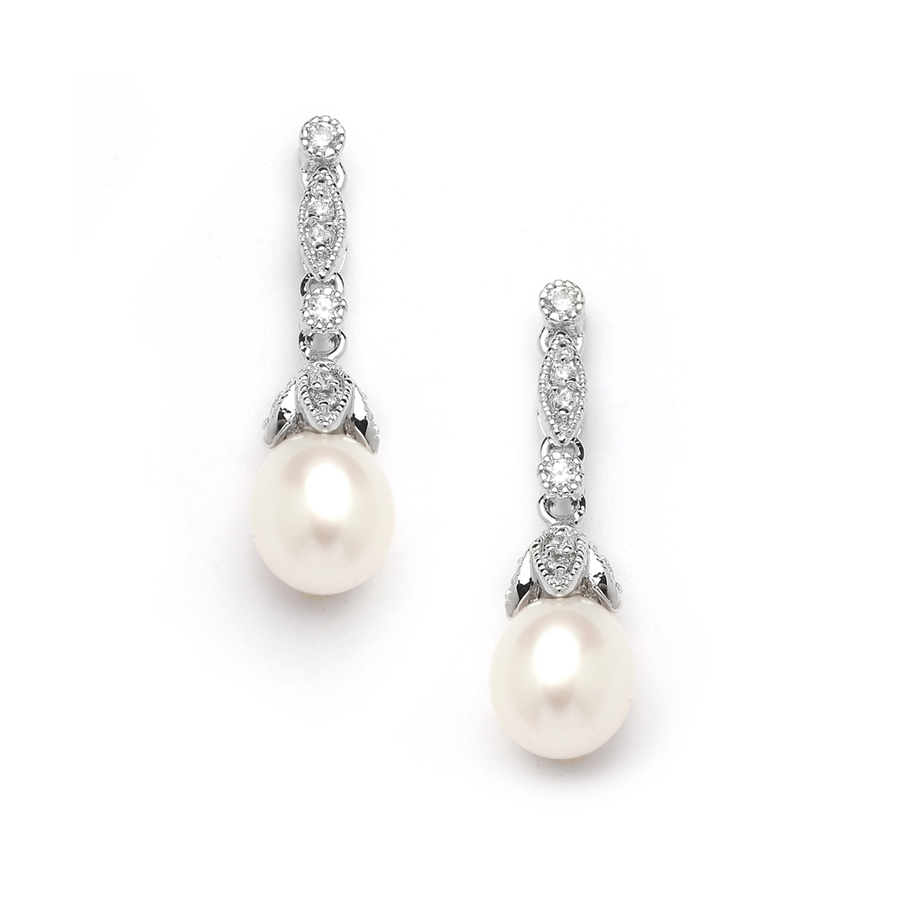 Mariell Wholesale Freshwater Pearl Vintage Bridal Earrings