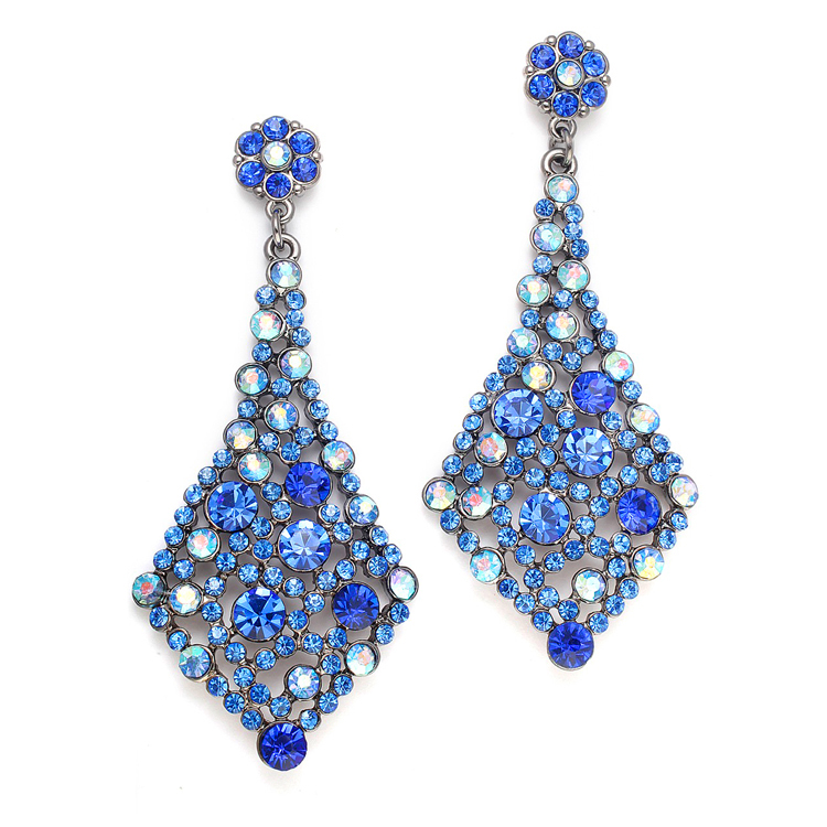 Royal Blue Crystal Bridesmaids or Prom Earrings<br>3441E-RY