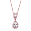 Mariell Wholesale Lustrous Rose Gold Cubic Zirconia Teardrop Wedding Pendant