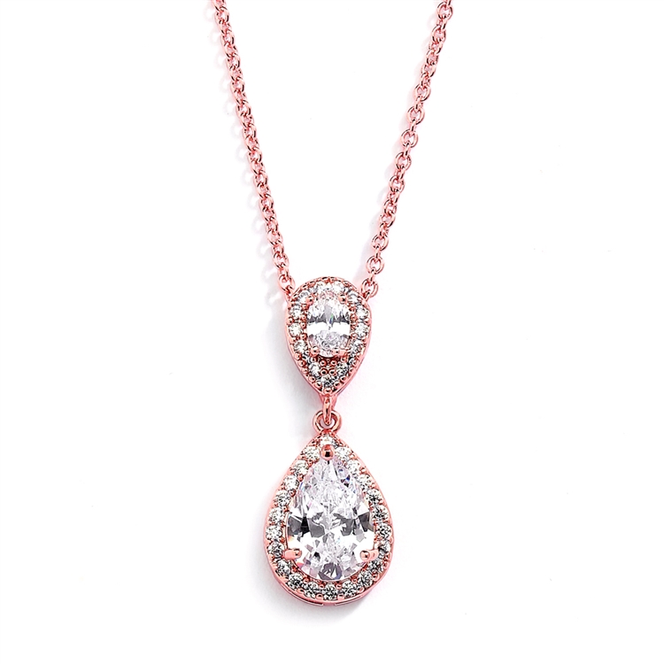 Lustrous Rose Gold Cubic Zirconia Teardrop Wedding Pendant<br>3520N-RG