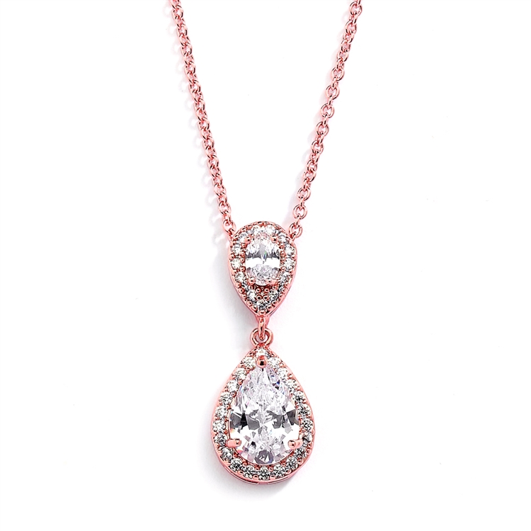 Mariell Wholesale Lustrous Rose Gold Cubic Zirconia Teardrop Wedding Pendant