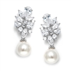 Mariell Bold CZ Cluster Wedding Bridal Earrings with Ivory Pearl Drops - Genuine Platinum Plated<br>3530E