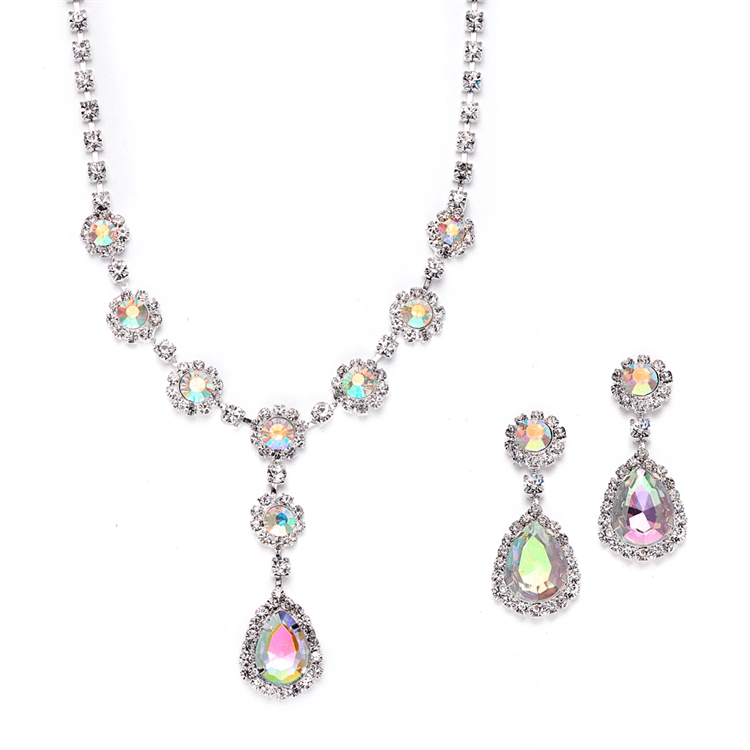 Iridescent Rhinestone Prom or Bridesmaid Necklace & Earrings Set<br>3555S-AB