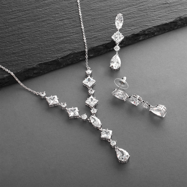 Mariell Wholesale Glamorous Mixed CZ Wedding Necklace & Earrings Set for Brides
