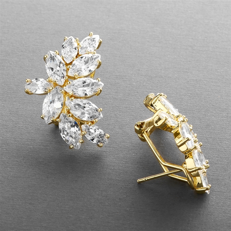 Shimmering Cubic Zirconia Marquis Cluster Gold Earrings<br>3598E-G
