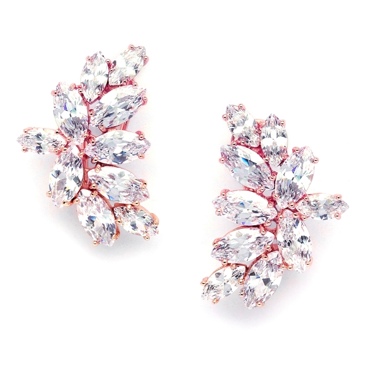 Shimmering Rose Gold Marquis Cluster CZ Wedding Earrings<br>3598E-RG