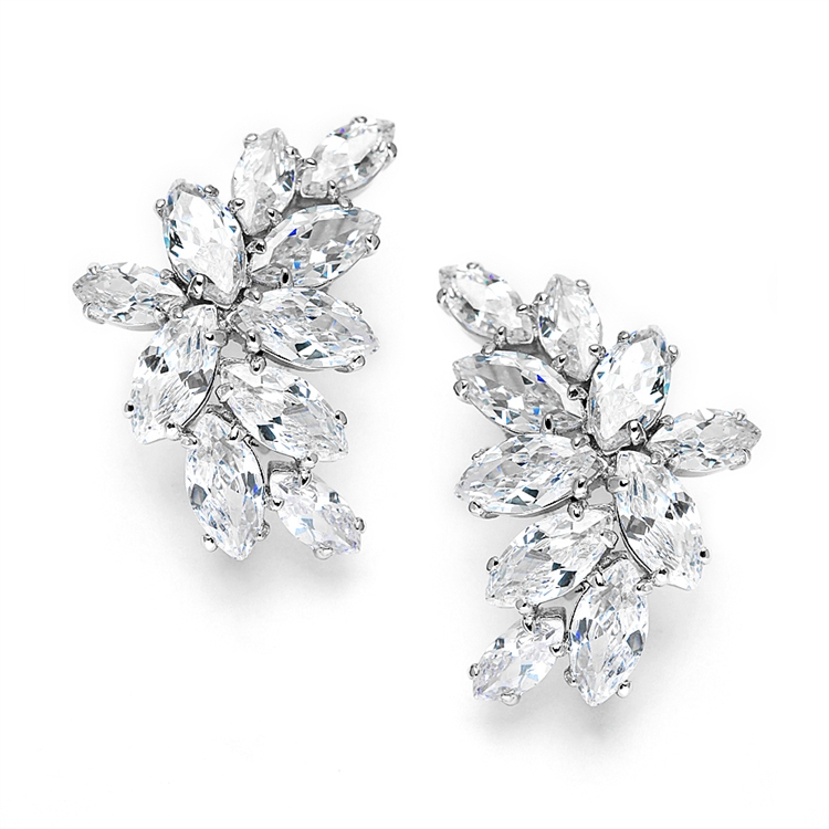 Clip-On Cubic Zirconia Marquis Cluster Earrings<br>3598EC