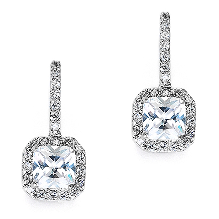 Radiant Cut Cubic Zirconia Drop Bridal or Bridesmaids Earrings<br>3609E