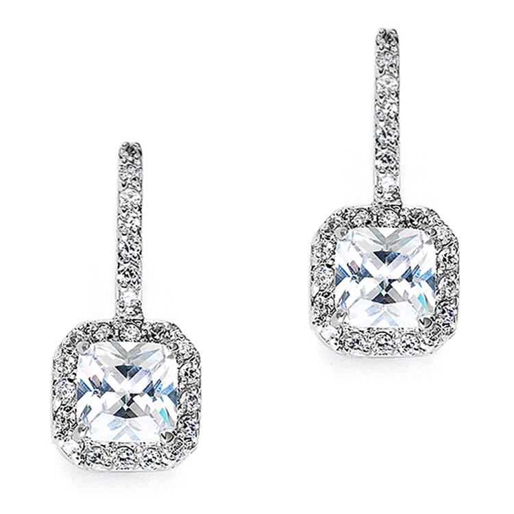 Mariell Wholesale Radiant Cut Cubic Zirconia Drop Bridal or Bridesmaids Earrings