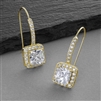 Radiant Cut Gold Cubic Zirconia Drop Bridal or Bridesmaids Earrings<br>3609E-G