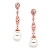 Rose Gold Dangle Wedding Earrings with CZ Filigree & Bold Pearl<br>3625E-RG