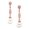 Mariell Wholesale Rose Gold Dangle Wedding Earrings with CZ Filigree & Bold Pearl