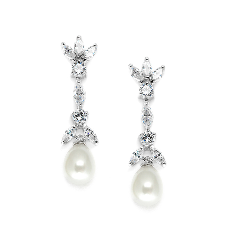 Mariell Wholesale Freshwater Pearl & Cubic Zirconia Tulip Wedding Earrings