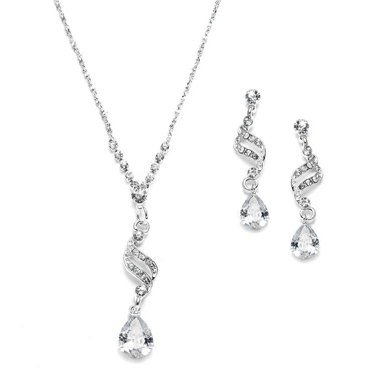 Dainty Necklace & Earrings Set with CZ Teardrops<br>3668S