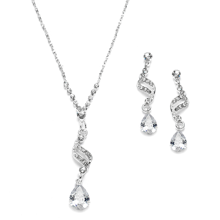 Mariell Wholesale Dainty Necklace & Earrings Set with CZ Teardrops